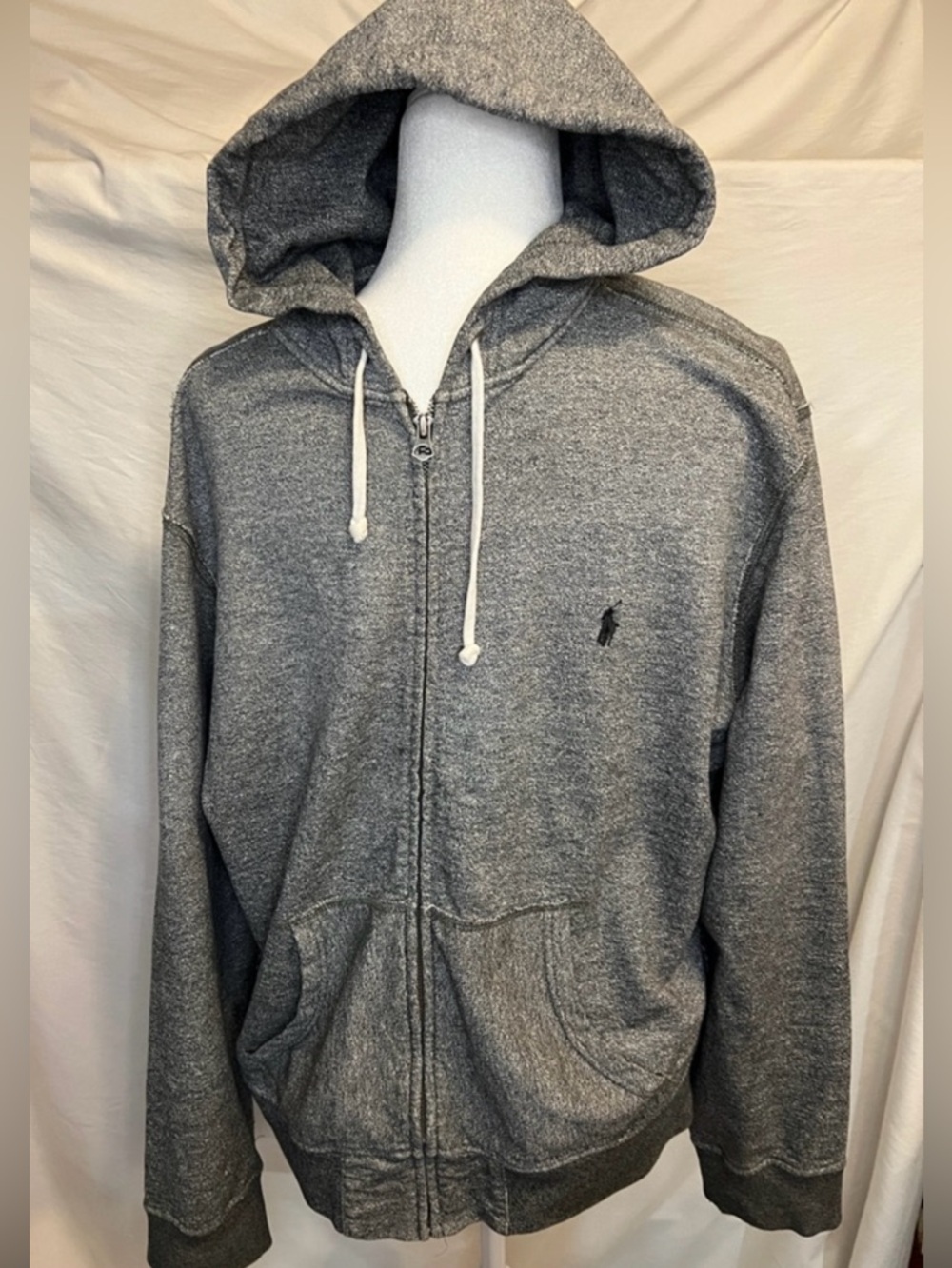Polo by Ralph Lauren Heather Gray Full-Zip Hooded Sweatshirt 100% Cotton